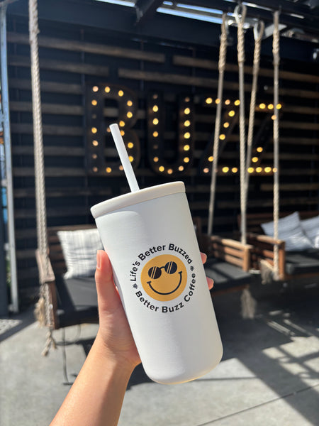 White Smiley Tumbler with Straw - 16 oz