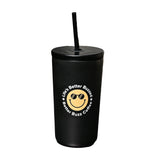 Black Smiley Tumbler with Straw - 16 oz