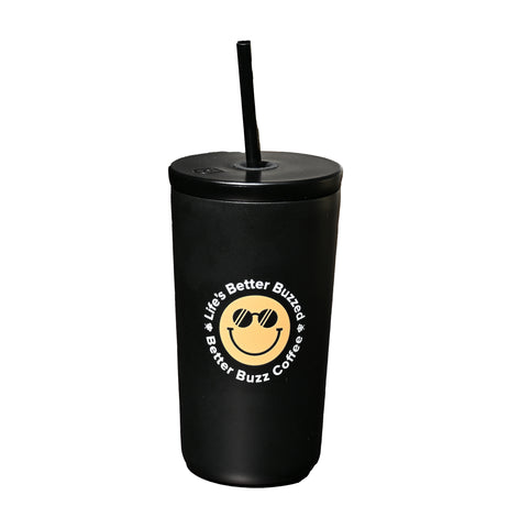 Black Smiley Tumbler with Straw - 16 oz