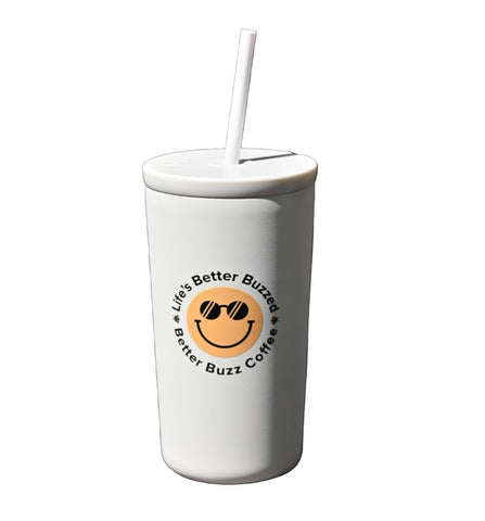 White Smiley Tumbler with Straw - 16 oz